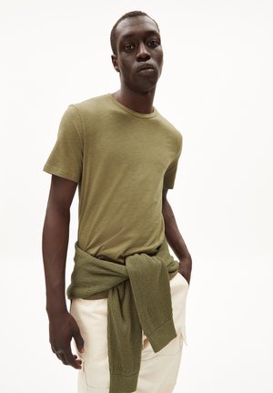 JAAMES STRUCTURE - Basic T-shirt - olive/dark oliva