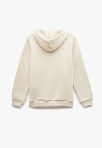 Sudadera beige claro con capucha ajustable, puños y dobladillo de canalé. Fabricada con una tela suave, presenta un diseño sencillo y sin adornos.