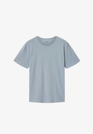 Hellgraues T-Shirt mit kurzen Ärmeln und Rundhalsausschnitt, mit kleinem, gesticktem Logo auf der linken Brust, schlichtes Design und lockere Passform.