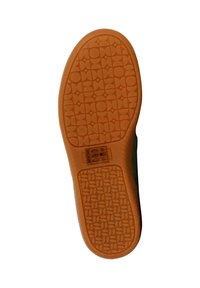 Semelle en caoutchouc, présentant un motif texturé avec des formes géométriques. La couleur est orange-brun avec une finition lisse, offrant une bonne adhérence.