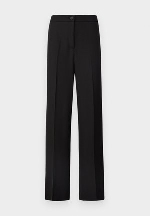 Juodos kelnės su tiesaus kirpimo dizainu, mygtukų užsegimu, lygiu priekiu ir nematomomis kišenėmis. Lygus audinys su pritaikytu siluetu.