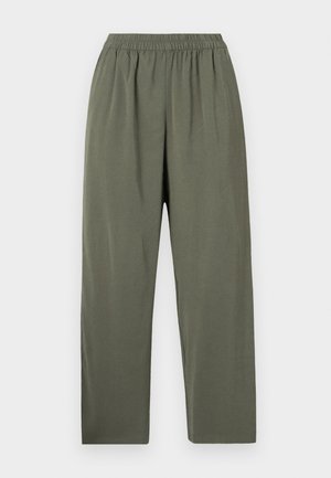Pantaloni larghi verdi, leggeri, con vita elasticizzata e texture liscia. Senza tasche o decorazioni.