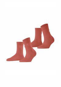 Set bestehend aus vier korallfarbenen Socken, mit geripptem Textur, in mittellanger Höhe bis zur Wade, nahtlosem Zehenbereich und einem Logo am Bund für Branding.