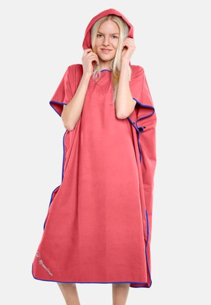 PONCHO & UMZIEHHILFLE - Strandtuch - rot blauer rand