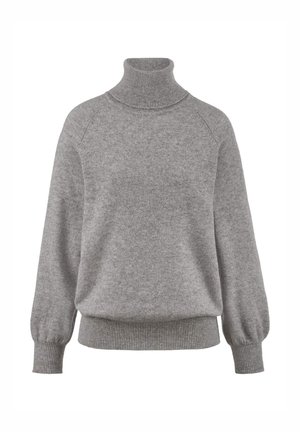 Grijze coltrui gemaakt van zachte stof. Heeft raglanmouwen, een geribbelde halslijn en een snug fit aan de onderkant en de mouwen.