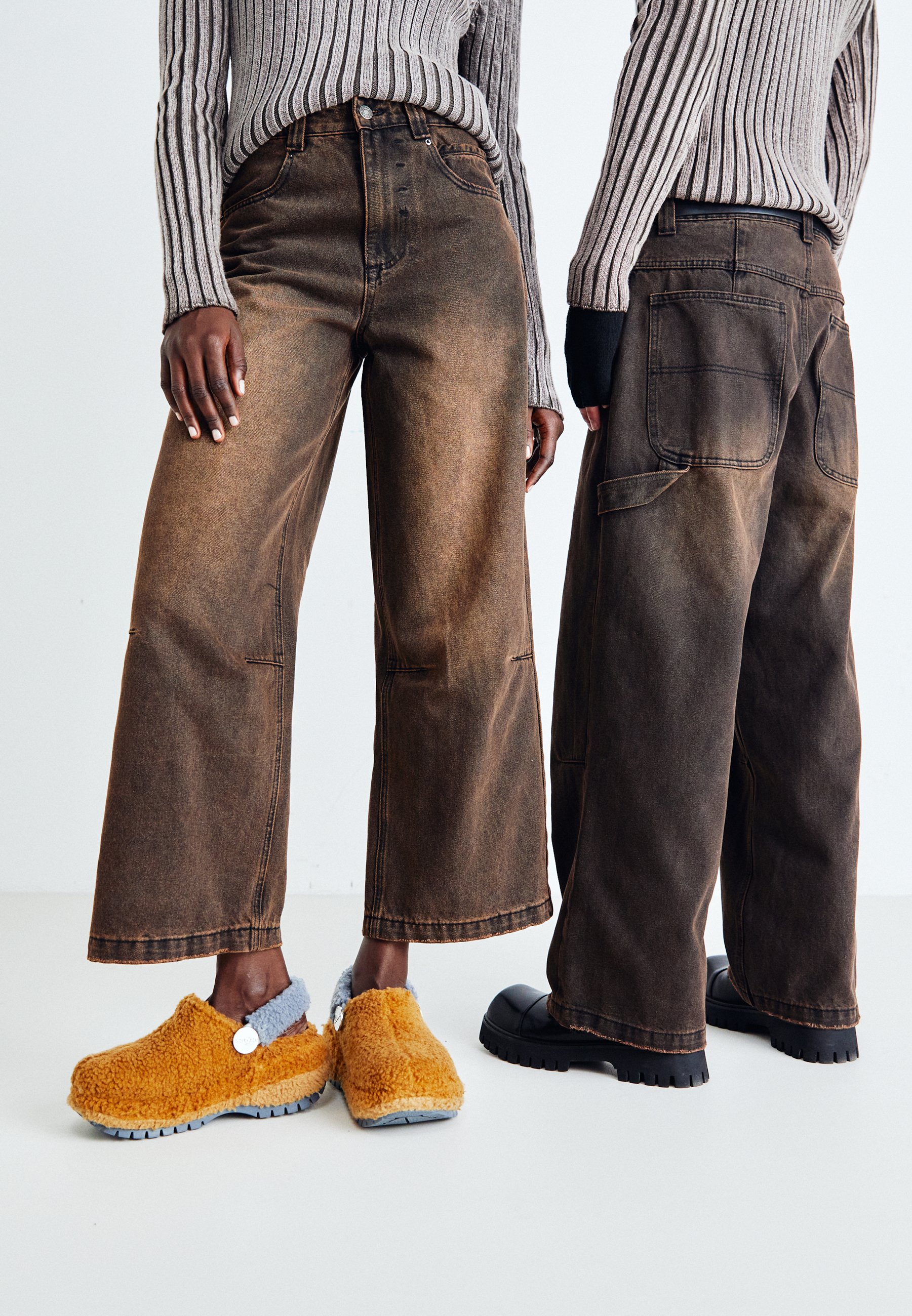 Jaded London BAGGY CARPENTER PANT UNISEX - Baggy jeans - brown  extreme/dirty denim - Zalando.nl