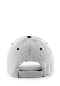 Gray fabric cap with a curved brim, featuring a black adjustable strap at the back, and six ventilation eyelets for breathability.