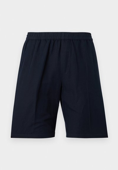 Ανδρικά σορτς σε ναυτικό μπλε με ελαστική μέση, ίσια πόδια, μήκος μέχρι το γόνατο και πλαϊνές τσέπες στις ραφές.