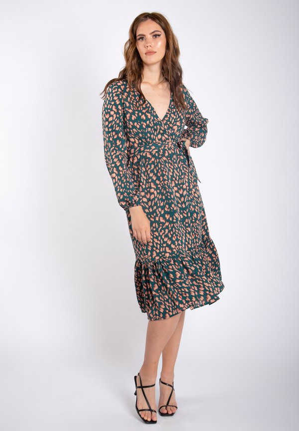 ANIMAL PRINT LONG SLEEVE SPLIT DETAIL WRAP  - Day dress3
