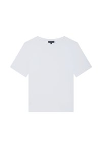 Witte T-shirt met korte mouwen en V-hals, gemaakt van lichtgewicht stof. Kenmerkend is de ontspannen pasvorm en het eenvoudige, strakke ontwerp zonder patronen.