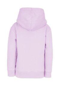 Lila huvtröja med en mjuk textur, med huva och ribbad mudd. Enkel design utan synliga logotyper eller tryck.