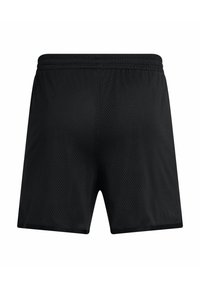 Zwarte mesh sportshorts van een lichtgewicht, ademend materiaal, met een elastische tailleband en een klassieke pasvorm zonder zakken.