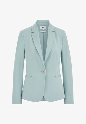 Hele sinine bleiser, mis on valmistatud siledast kangast, ühe nupuga kinnitusega, sälkidega krae ja kahe küljetaskuga. Lihtne ja kohandatud disain.