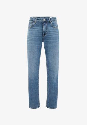 Gaišzili džinsi ar taisnām kājām, piecas kabatas un izsmalcināti šuvju detaļas gar šuvēm.