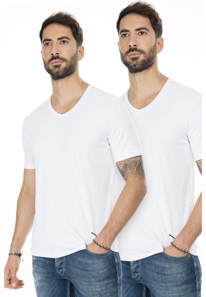 V-NECK SLIM FIT 2 PACK - T-shirt basic - white