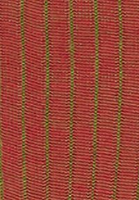 Textile with red and green vertical stripes, featuring a wavy texture. The pattern consists of thin alternating lines across the fabric.