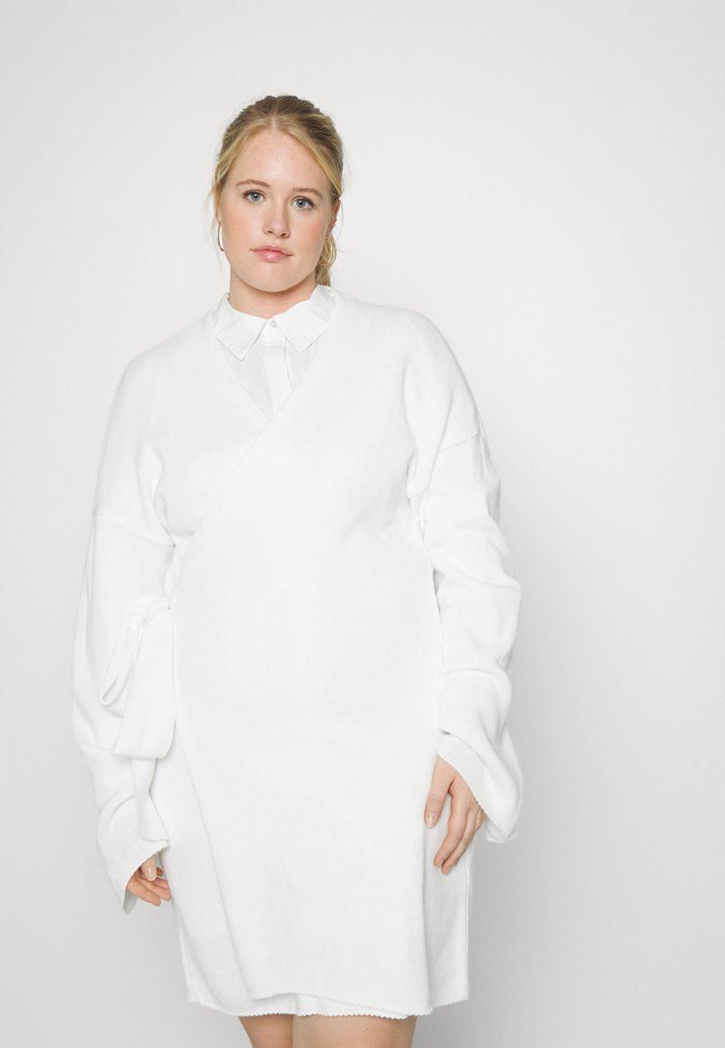 Glamorous Curve WRAP TIE WAIST DETAIL - Casaco de malha - off white
