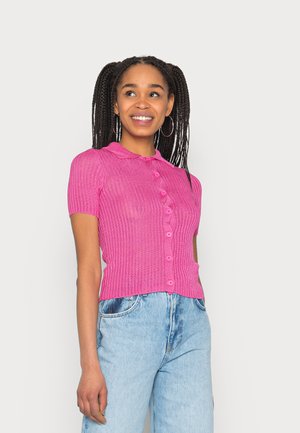 SKINNY FIT BUTTON THROUGH SLEEVE CARDIGAN WITH COLLAR - Chaqueta de punto - hot pink