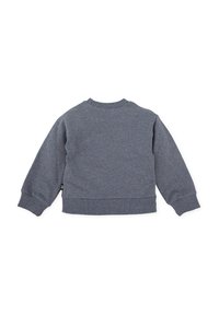 Sudadera gris con mangas largas, cuello redondo, puños y dobladillo acanalados, hecha de un tejido suave y texturizado. Sin marcas ni patrones de diseño visibles.