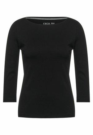 Černý dlouhý rukáv top s lodičkovým výstřihem, vyrobený z měkké látky, se slim fit střihem a jemným žebrovaným detailem na krku.