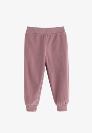 Fleece joggerbukser i lys pink, med en blød tekstur, elastisk talje og snørede ankler for en behagelig pasform.