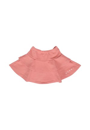 Scaldacollo in tessuto a strati rosa con una morbida texture e logo "MARNI" bianco stampato su un lato.