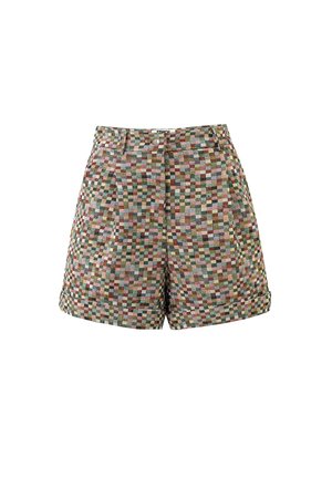 Shorts taille haute avec motif à petits carreaux multicolores, bouton à l'avant, passants pour ceinture, poches latérales et ourlets repliés.