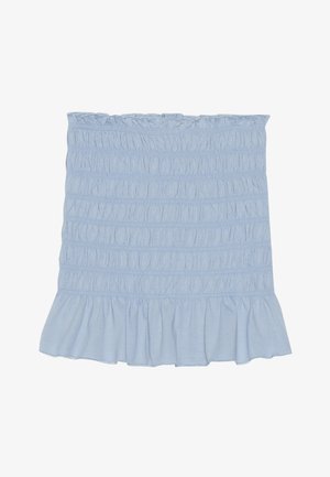 Gonna smock azzurro chiaro con orlo arricciato, caratterizzata da cuciture testurizzate e un morbido tessuto misto cotone.