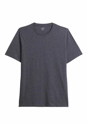 Tmavě šedé tričko s krátkým rukávem, vyrobené z měkké pleteniny, s kulatým výstřihem a volným střihem. Bez viditelných vzorů nebo akcentů.