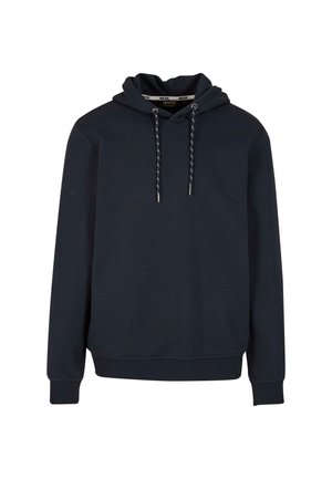 Tummansininen huppari, joka on valmistettu puuvillasekoitteesta. Siinä on kiristettävä huppu, ribbaustikkaat hihansuissa ja kengurutasku. Sujuva pinta, rento muotoilu.