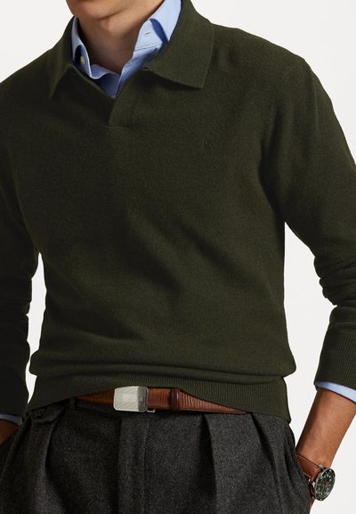 Polo Ralph Lauren WOOL JOHNNY COLLAR JUMPER - Džemperis - leaf green heather