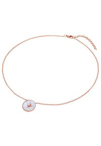 Rose gold kæd necklace med en oval vedhæng med en hvid sten og en dekorativ stjerneaccent. Delikat, med et tekstureret linkdesign.