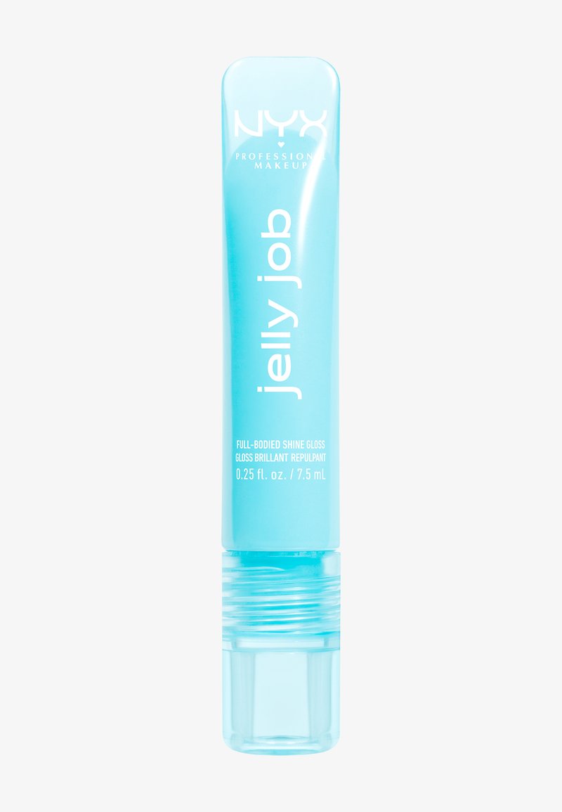 NYX Professional Makeup Jelly Job full-bodied shine lip gloss tube in light blue, 7.5 mL volume, cap on.