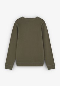 Olijfgroene sweatshirt met lange mouwen en ronde halslijn, met ribgebreide manchetten en zoom. Soepele structuur, geen patronen of versieringen.