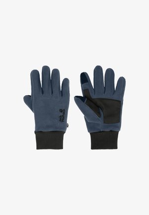 Fleece-Handschuhe in Marineblau mit einem schwarzen Bündchen am Handgelenk. Verfügt über ein strukturiertes Handflächen-Patch und ein Logodetail. Entworfen für Passform und Komfort.