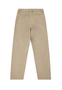 Pantaloni khaki con una vestibilità comoda, vita elastica e due tasche posteriori. Tessuto morbido con una texture liscia e design a gamba dritta.