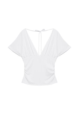 PULL&BEAR, V-NECK - GATHERED TOP - T-Shirt print - white