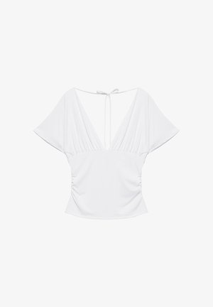 PULL&BEAR, V-NECK - GATHERED TOP - T-shirt print - white