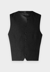 Gilet nero in misto lana con scollatura a V, cinque bottoni frontali e due tasche laterali. Fodera interna liscia con una vestibilità sagomata.