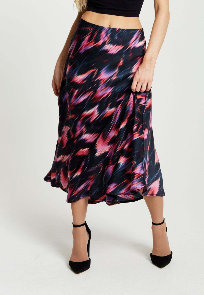 Liquorish ABSTRACT IKAT PRINT MIDI - A-line skirt - black
