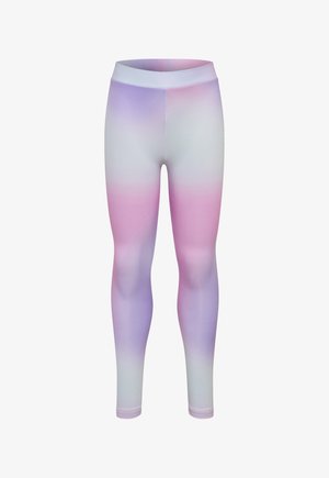 Dehnbare Leggings mit Farbverlauf in Violett-, Pink- und Weißtönen, ausgestattet mit einem taillierten Bund und einem Design bis zum Knöchel.