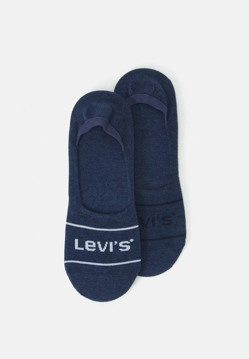 Calcetines invisibles de algodón azul marino con textura acanalada y logo blanco de Levi's con sutiles rayas horizontales en los puños.