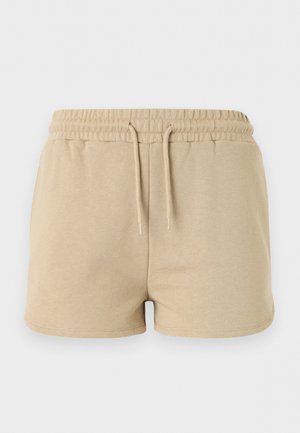 Béžové bavlněné kraťasy s elastickým pasem a předním šňůrkou, určené pro běžné nošení.