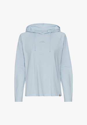 Hellblaues Hoodie mit langen Ärmeln, einer Kordelzugkapuze und einem Frontlogo mit Schriftzug. Weicher Stoff und lässiges Design für maximalen Komfort.