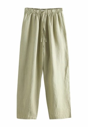 Hellbeige Relaxed-Fit-Hose mit elastischem Bund und Kordelzug, aus leichtem Stoff, mit breiten geraden Beinen.
