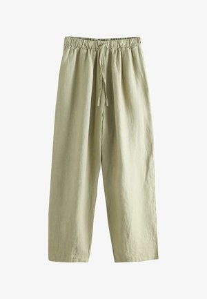 Hellbeige Relaxed-Fit-Hose mit elastischem Bund und Kordelzug, aus leichtem Stoff, mit breiten geraden Beinen.