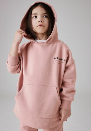 Rosa Kapuzenpullover aus weichem Stoff, mit einer Fronttasche, gerippten Bündchen und einem gestickten Logo. Die Kapuze ist angenäht und locker geschnitten.