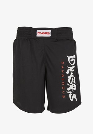 Mustad spordipüksid elastse vööümbrisega, paremal jalal vertikaalselt valge ja punase DNGRS Dangerous logoga.