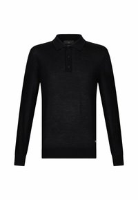 Polo a maniche lunghe nera realizzato in un tessuto liscio, con patta a tre bottoni e colletto a coste. Design minimalista senza motivi.
