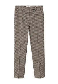 Pantalon slim longueur cheville avec motif pied-de-poule noir et blanc, poches avant, passants pour ceinture et fermeture éclair à l'avant.